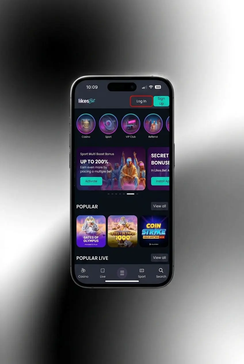 Inloggen bij LikesBet via de app