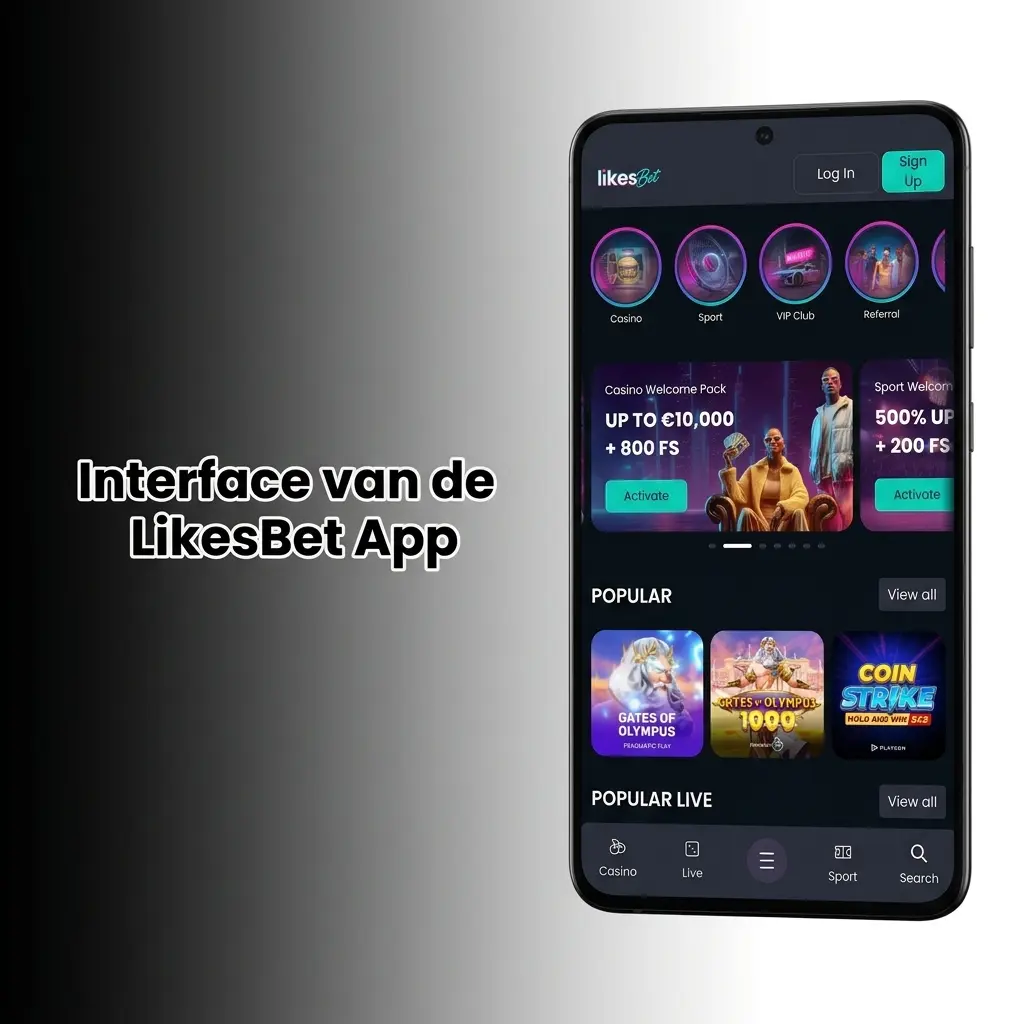 Interface van de LikesBet App