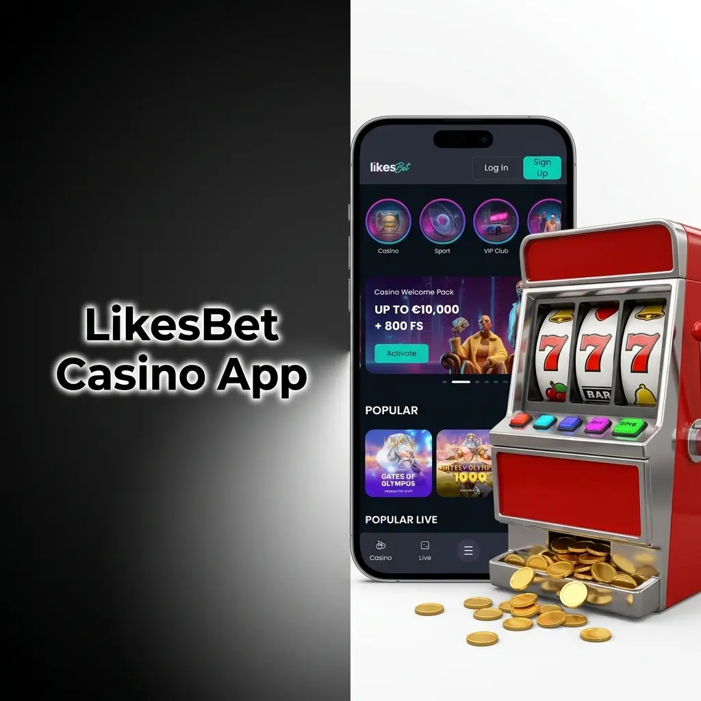 LikesBet Casino App scherm met live evenementen en spellen