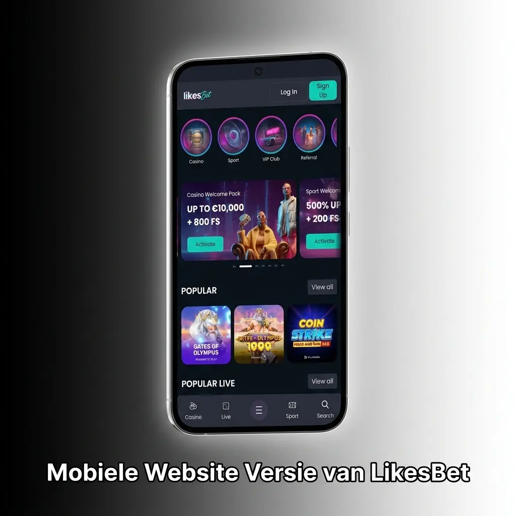 Mobiele website van LikesBet op een smartphone