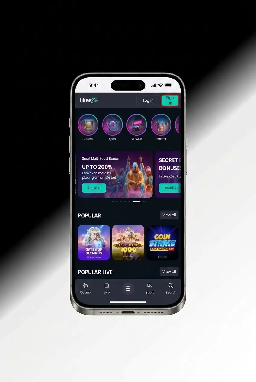 LikesBet app registratie op mobiele telefoon