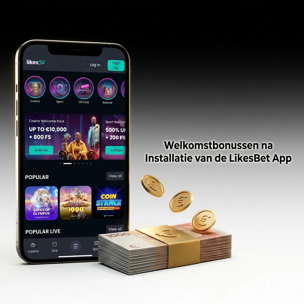 LikesBet app welkomstbonussen scherm